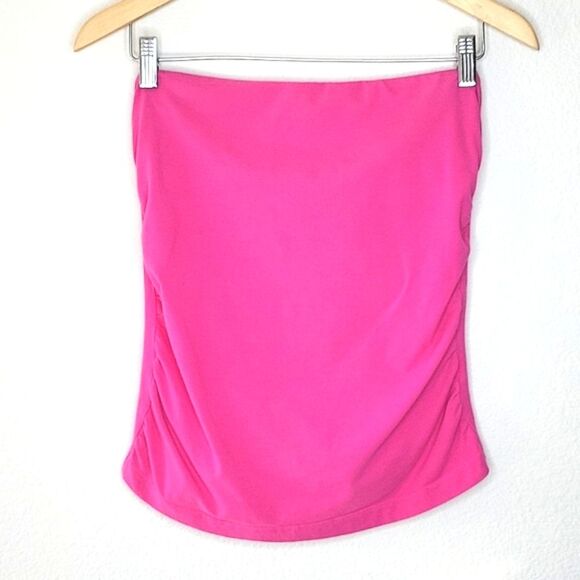 GAP Bright Pink Casual Ruched Shirttail High Low Hem Tube Top Barbie Summer - Picture 1 of 15